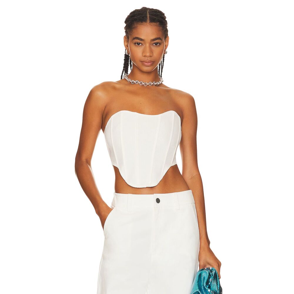 OW Collection White Lace Up Corset Bustier Top Boned Strapless Adjustable